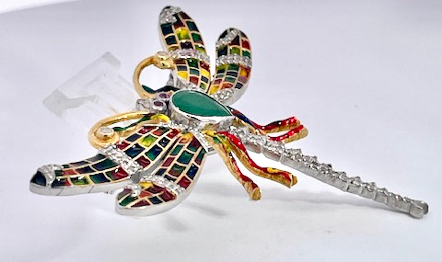 Artisan Enamel Dragonfly Pin with Colorful Inlay