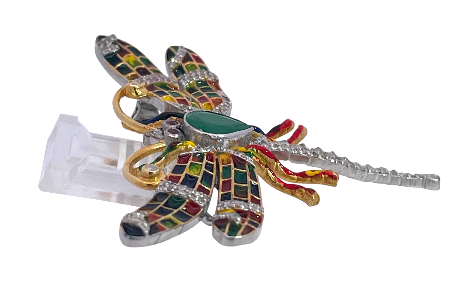 Dragonfly Brooch with Gemstone Wings and Tail