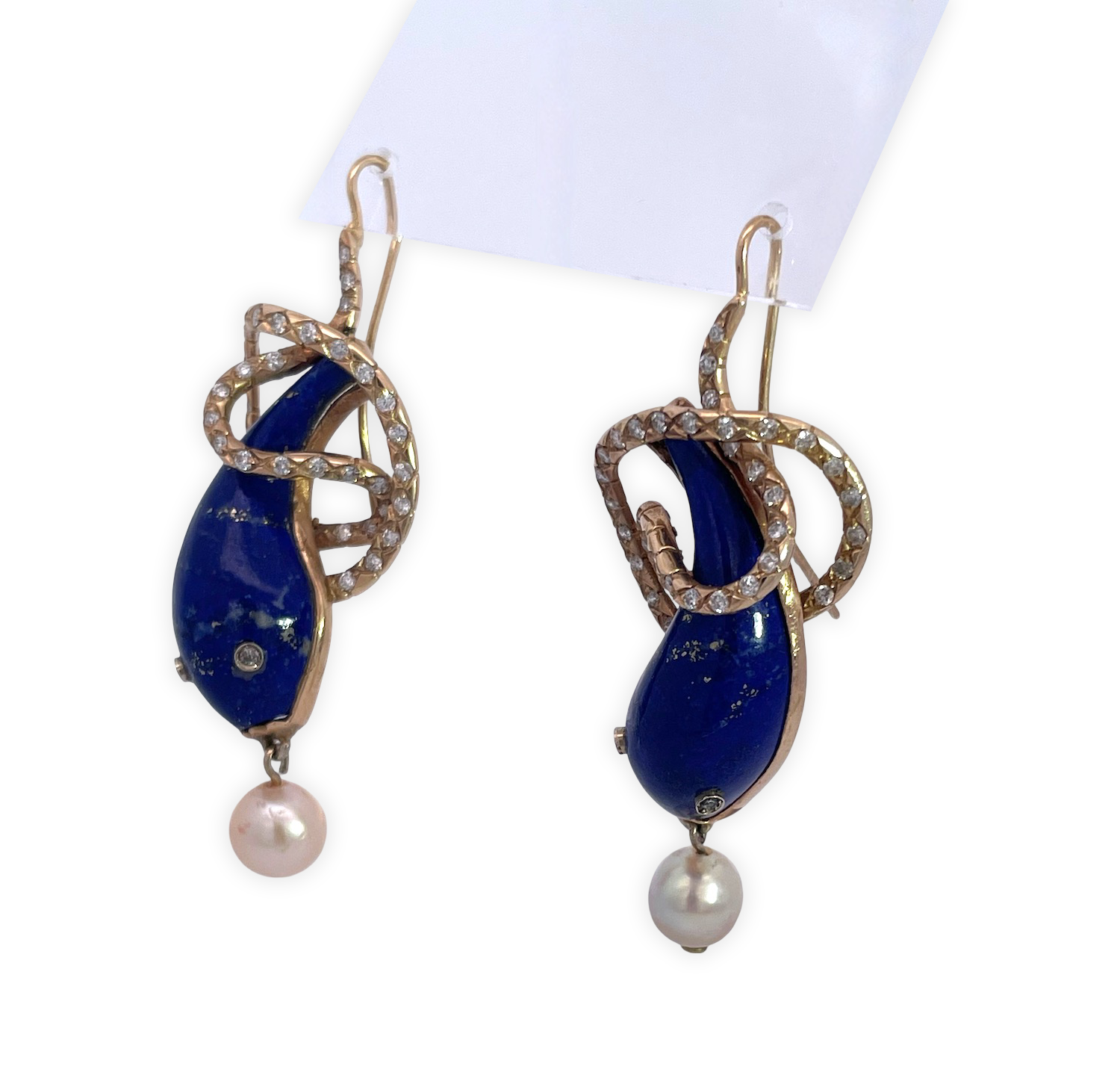 Gold Snake Earrings with Lapis and Diamonds
