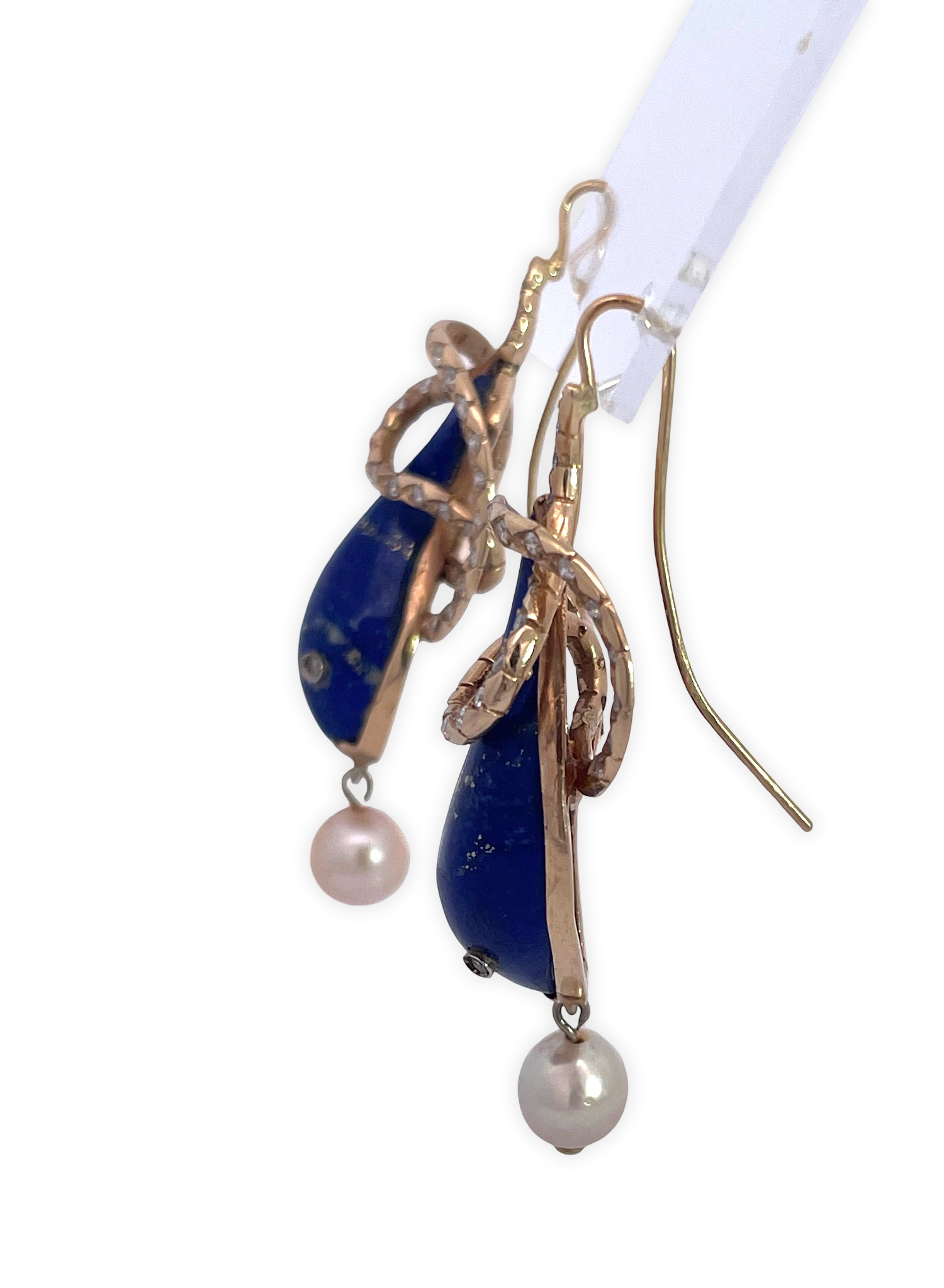Rare Lapis Snake Earrings with Pearl Accents