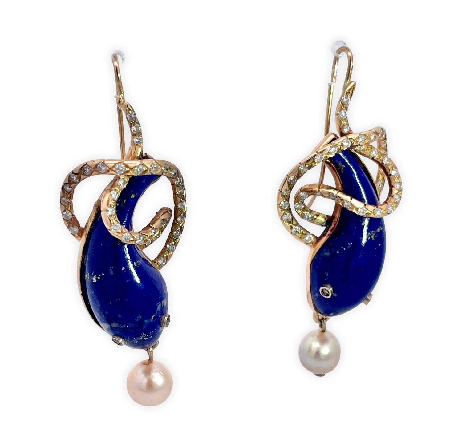 Italian Snake Earrings with Lapis and Diamonds