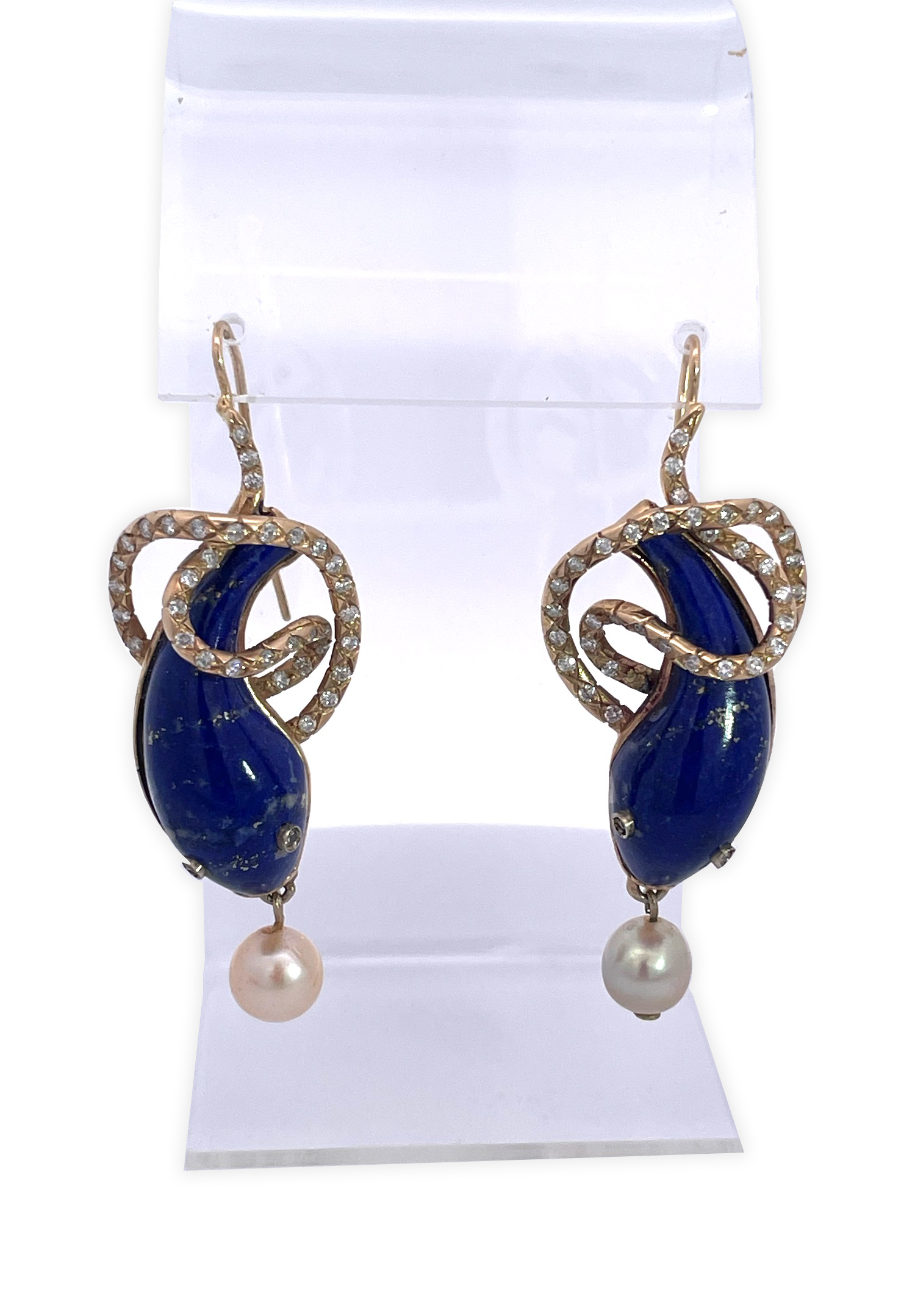 Diamond Snake Earrings with Lapis Head