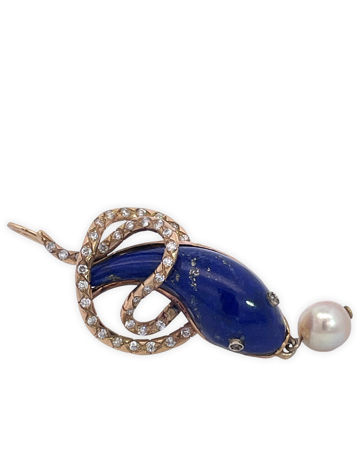 Rare Lapis Snake Earrings with Pearl Accents