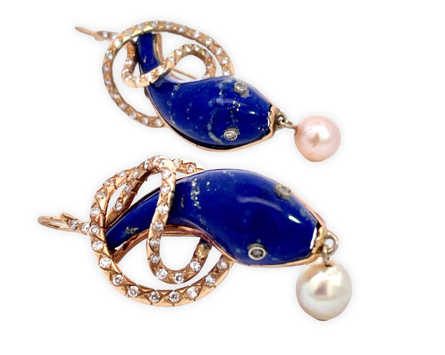 Lapis Lazuli Snake Earrings 9K Gold