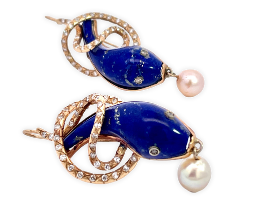 Lapis Lazuli Snake Earrings 9K Gold