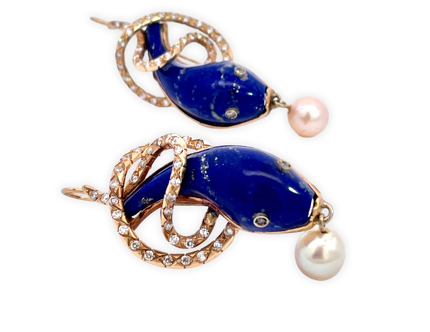 Italian Lapis Snake Earrings with Diamond Eyes