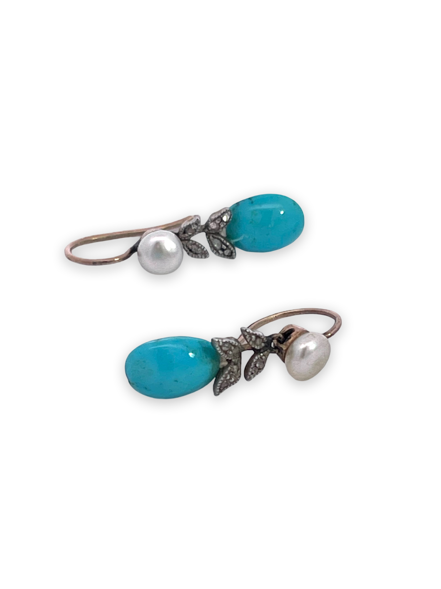 Small 14K Earrings with Turquoise and Pearl
