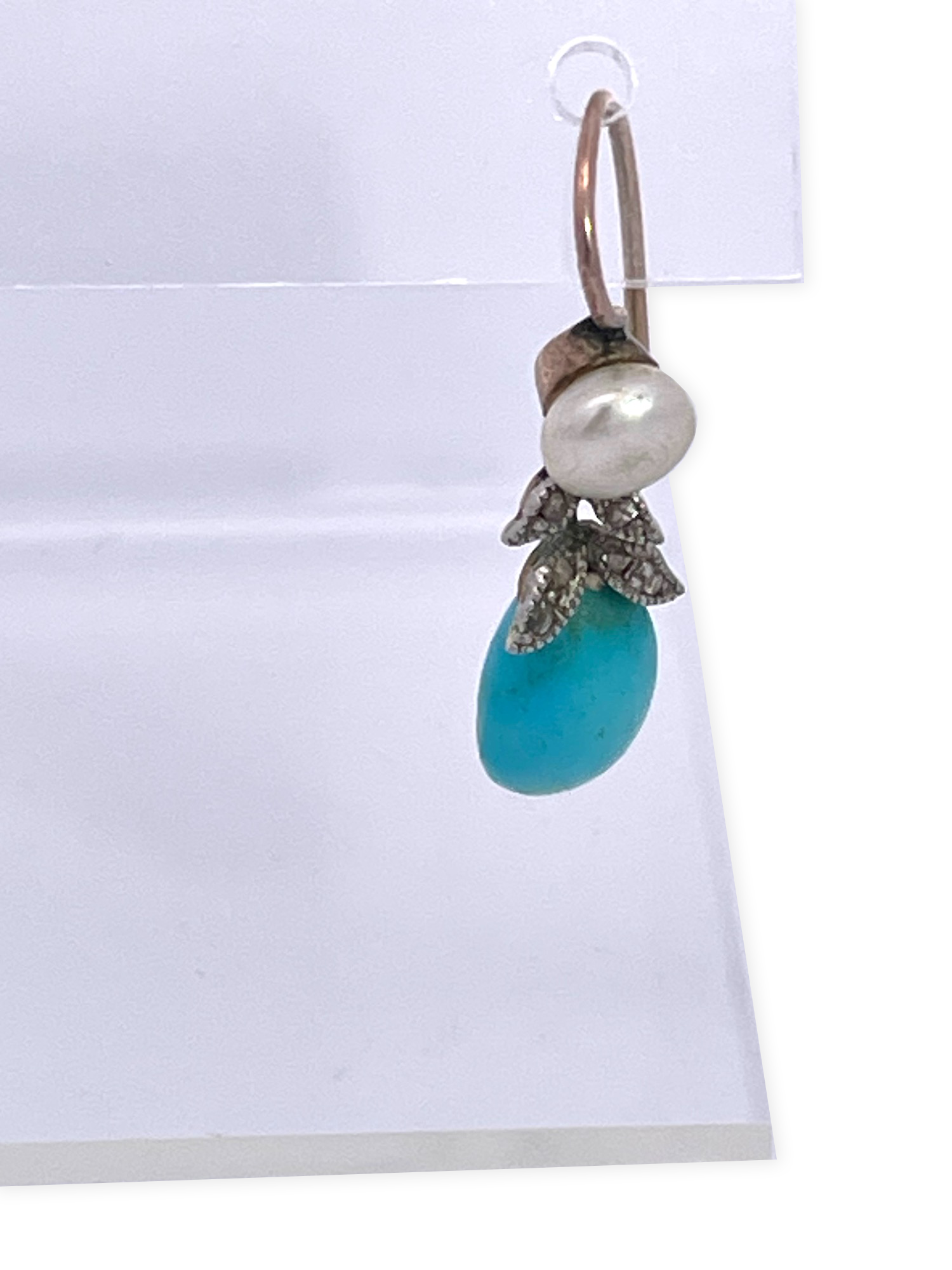 14K Turquoise Earrings with Single Cut Diamonds