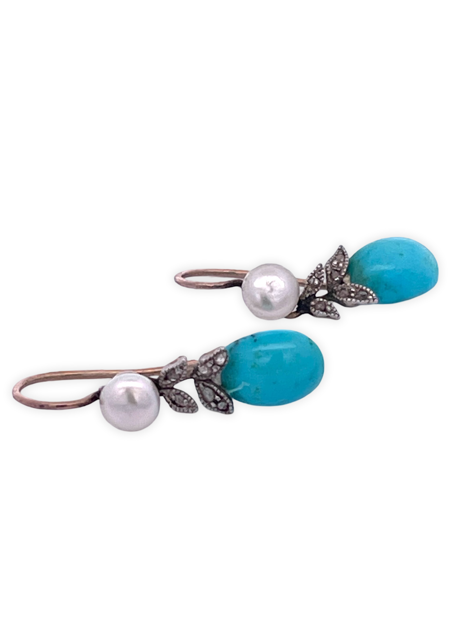 Petite Turquoise Earrings with Diamond Leaves