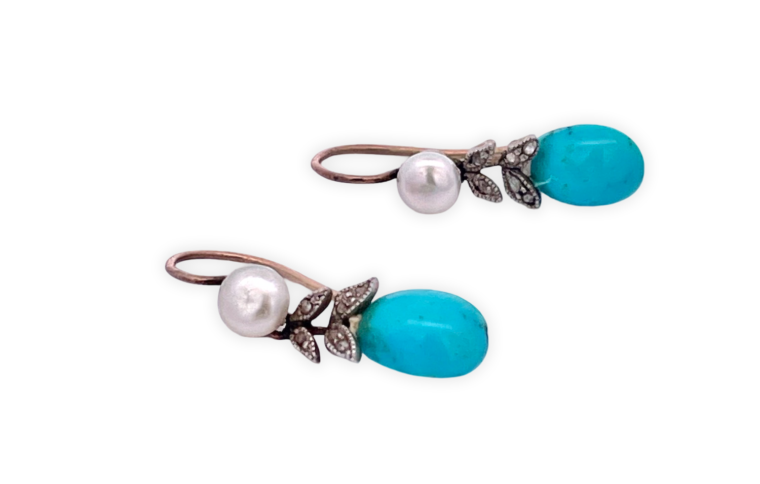 Turquoise and Pearl Earrings in 14K Gold