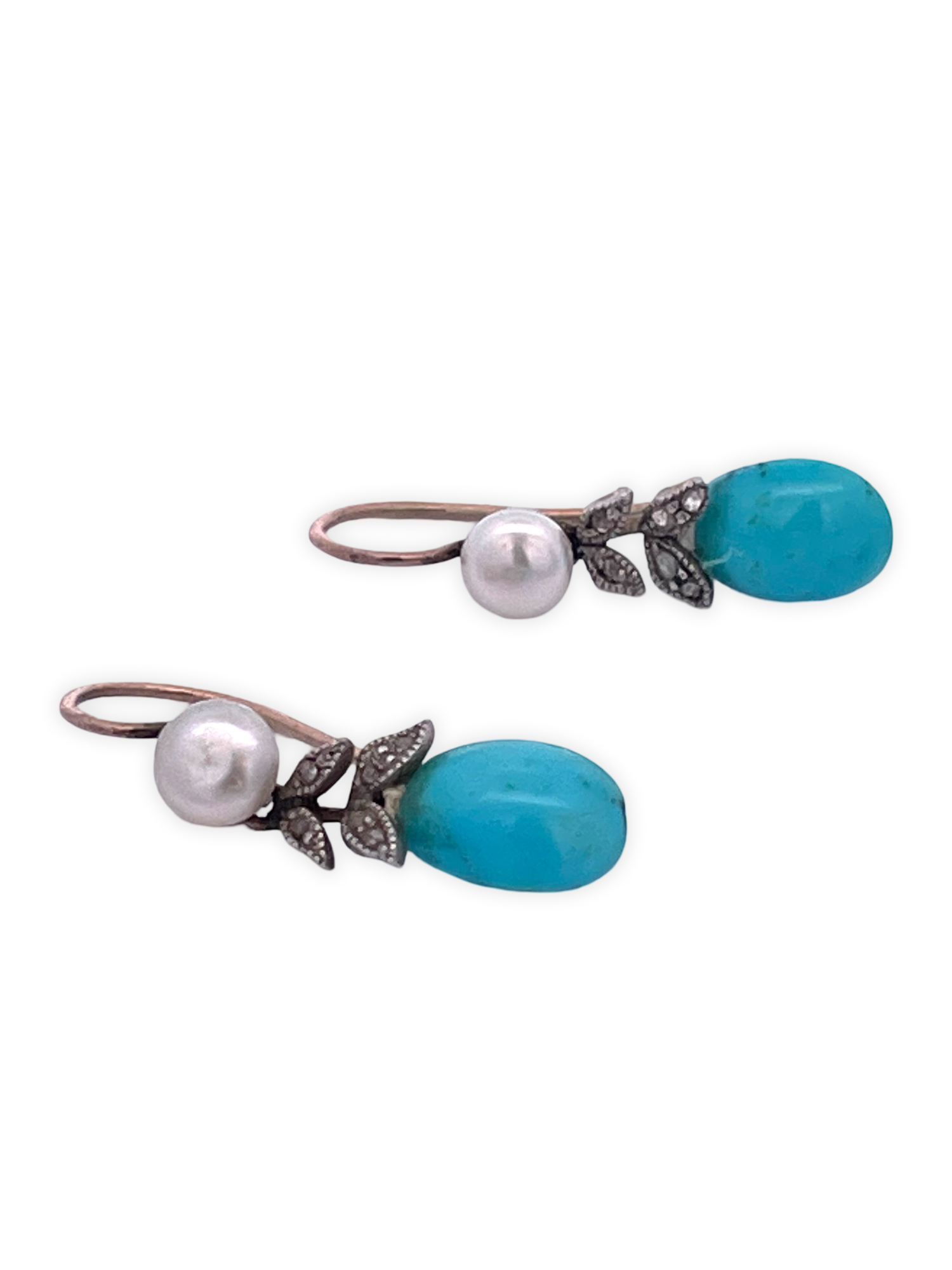 14K Gold Turquoise and Pearl Drop Earrings