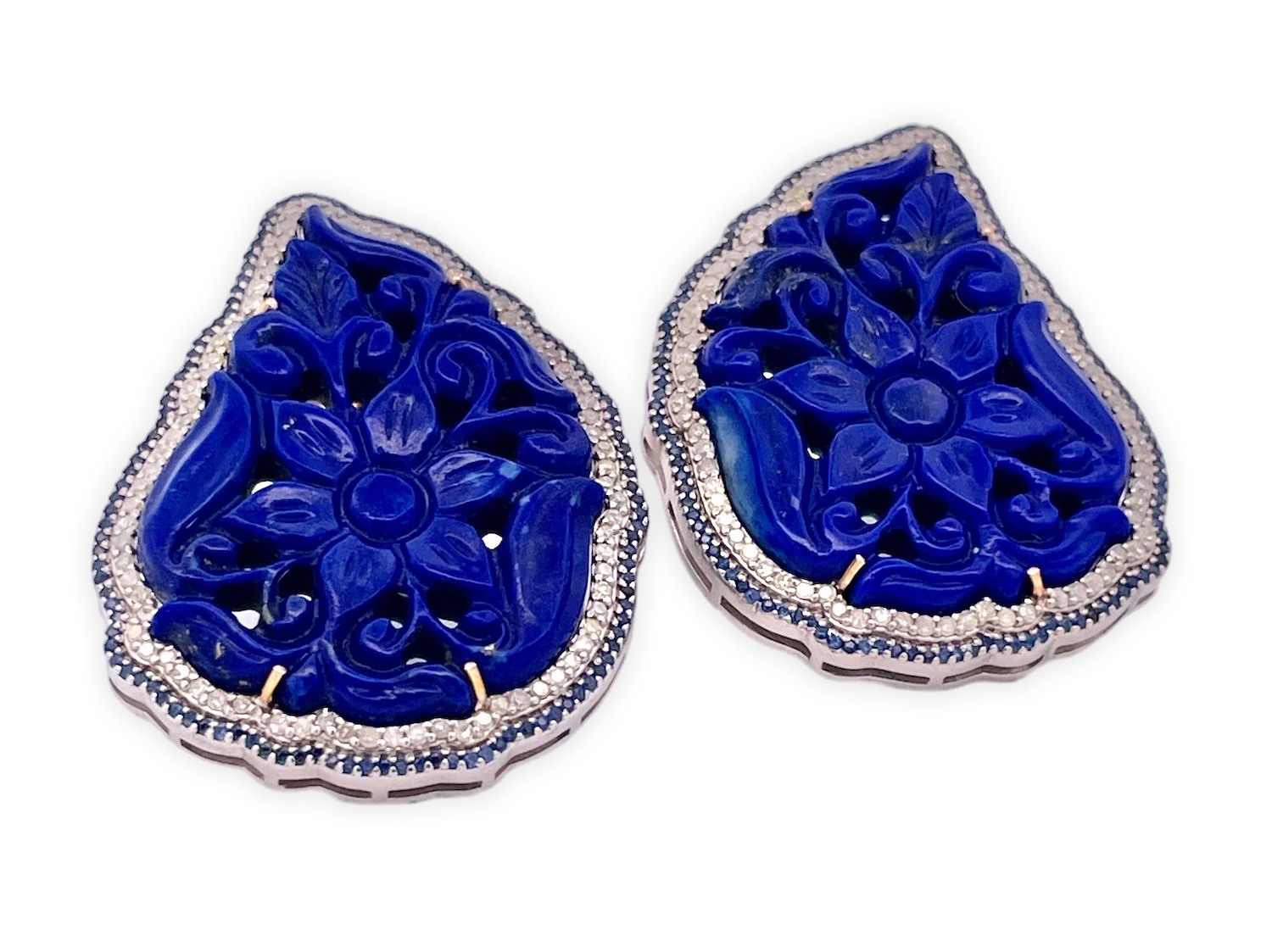 Lapis earrings with sapphire halo