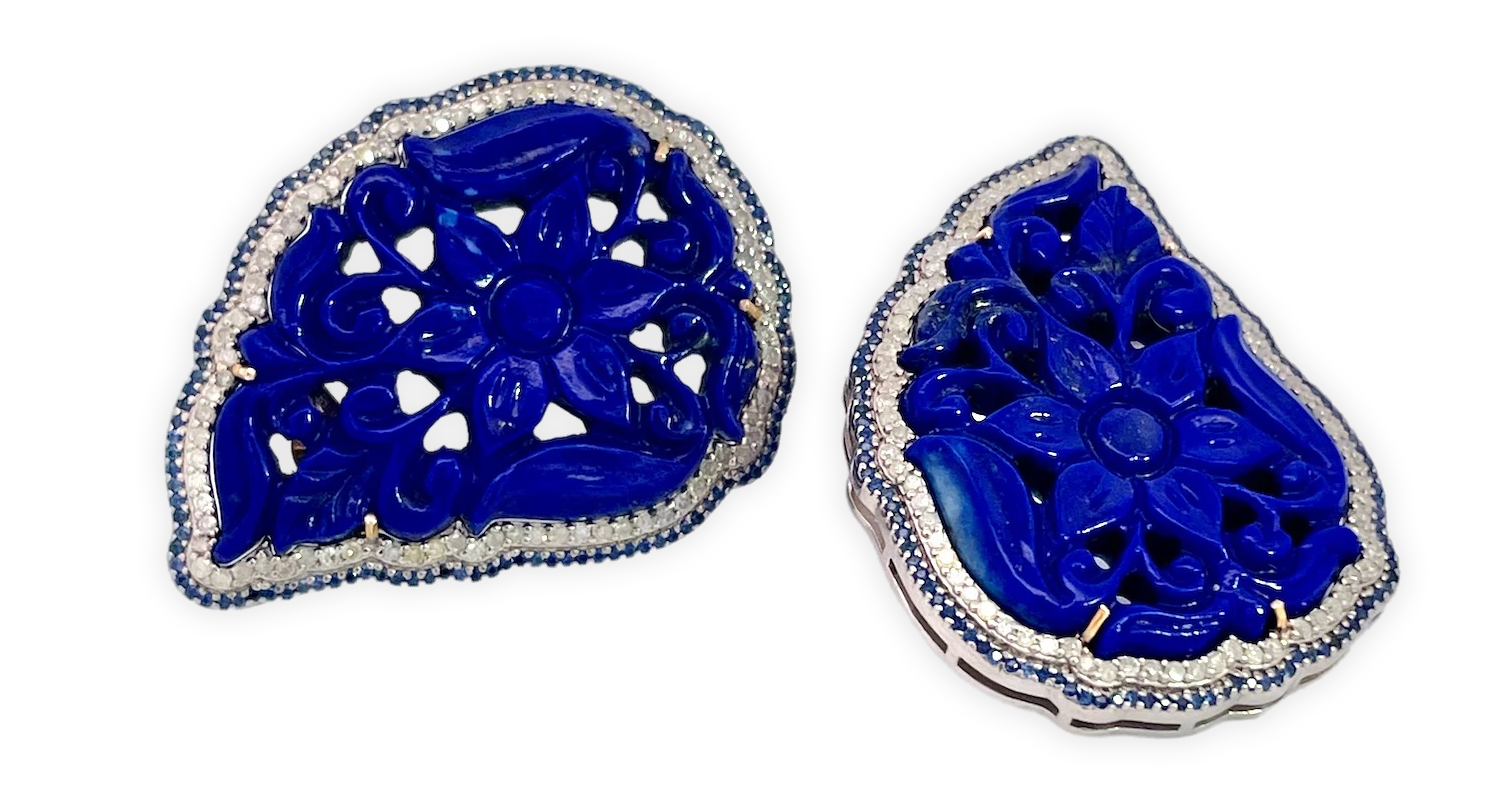 Gemstone halo lapis earrings