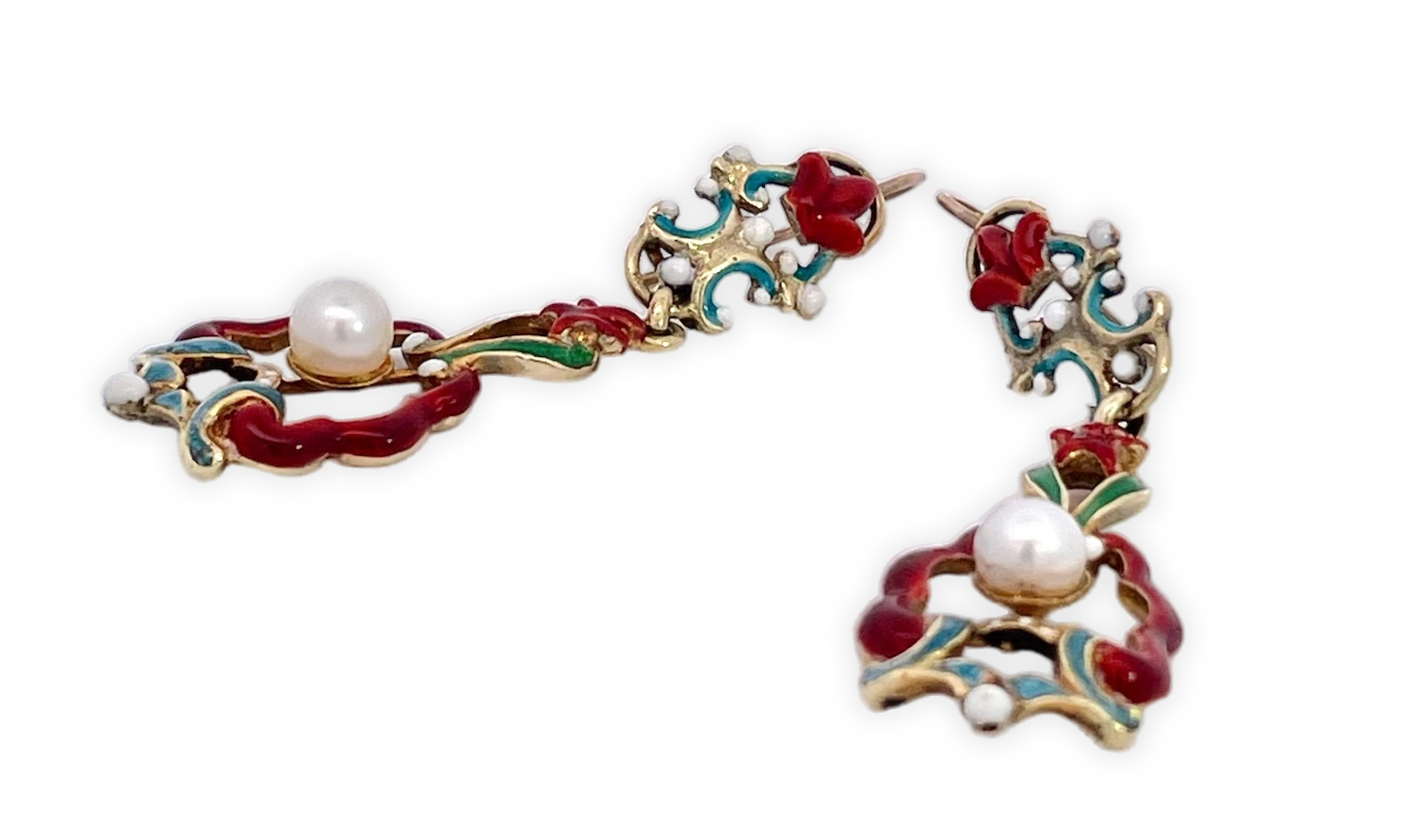 French-Inspired Fleur de Lis Enamel Earrings with Pearls