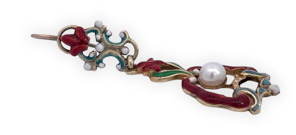 Fleur de Lis Pearl Earrings in Multicolor Enamel