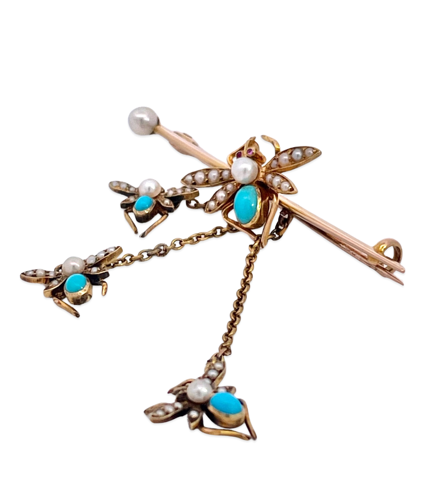 Victorian Insect Pin with Ruby and Pearl