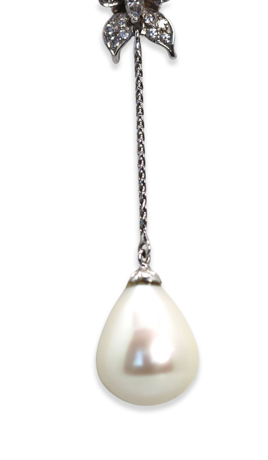 Diamond Butterfly Drop Pearl Necklace