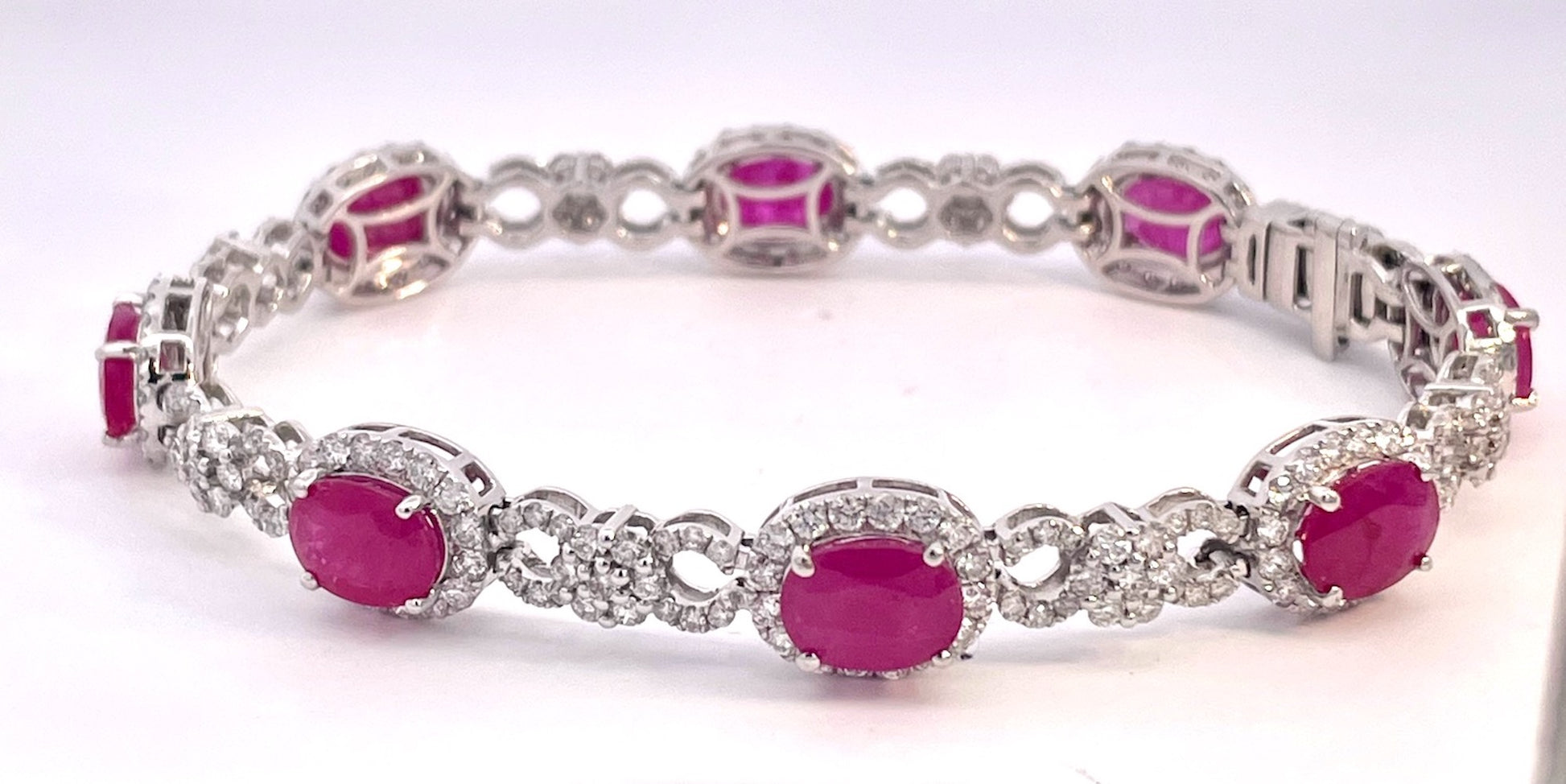 Red ruby and diamond cluster bracelet