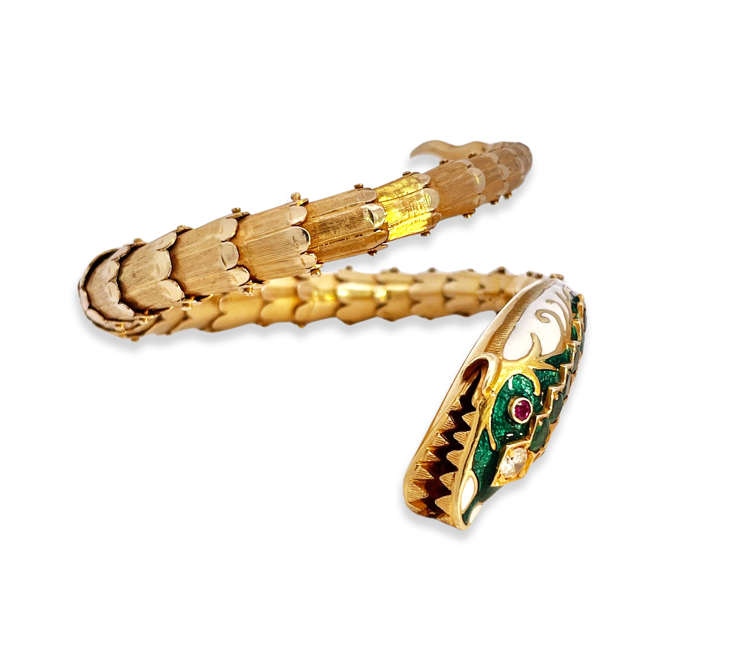 Enamel Snake Bracelet with Emeralds and Rubies