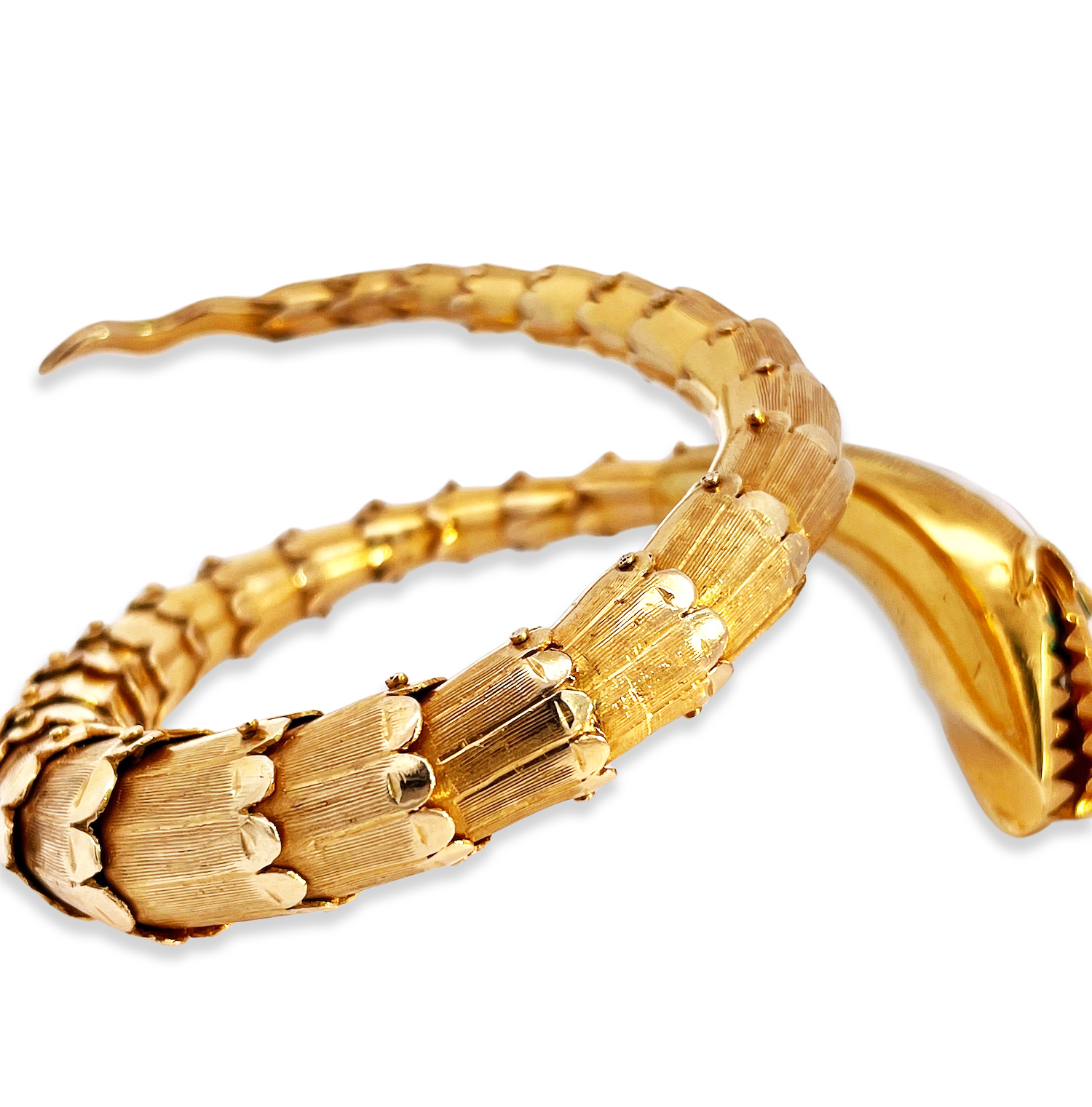 Emerald and Diamond Snake Bangle in 14K Gold