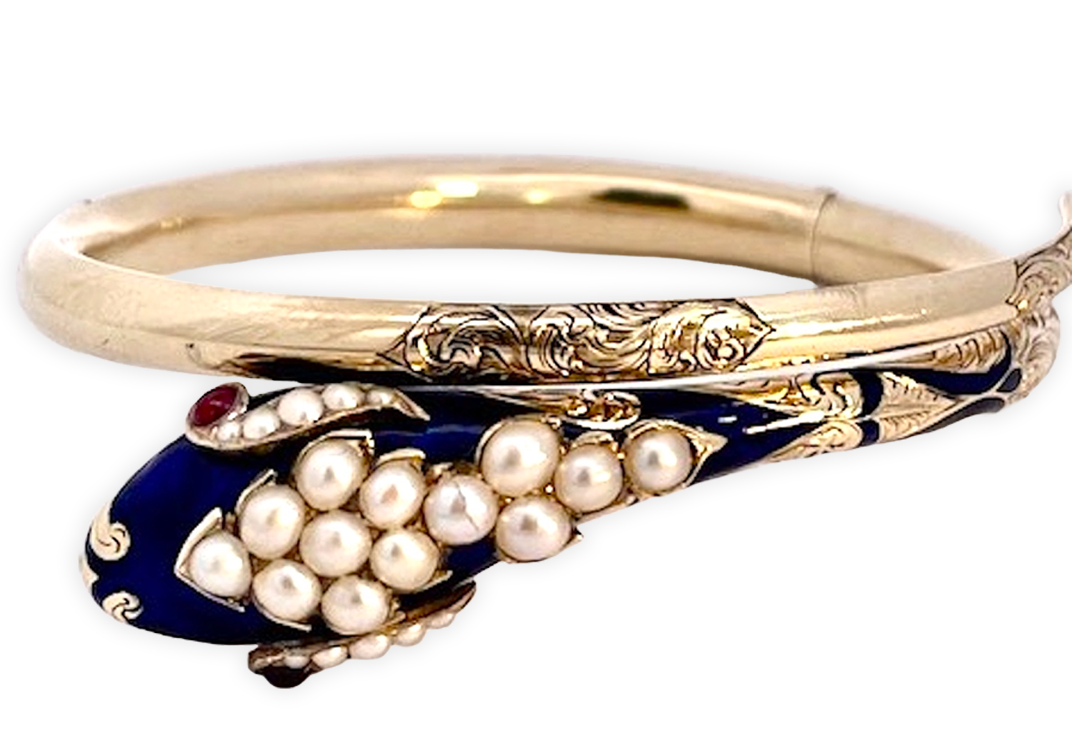 Cobalt Blue Enamel Snake Bangle 14K