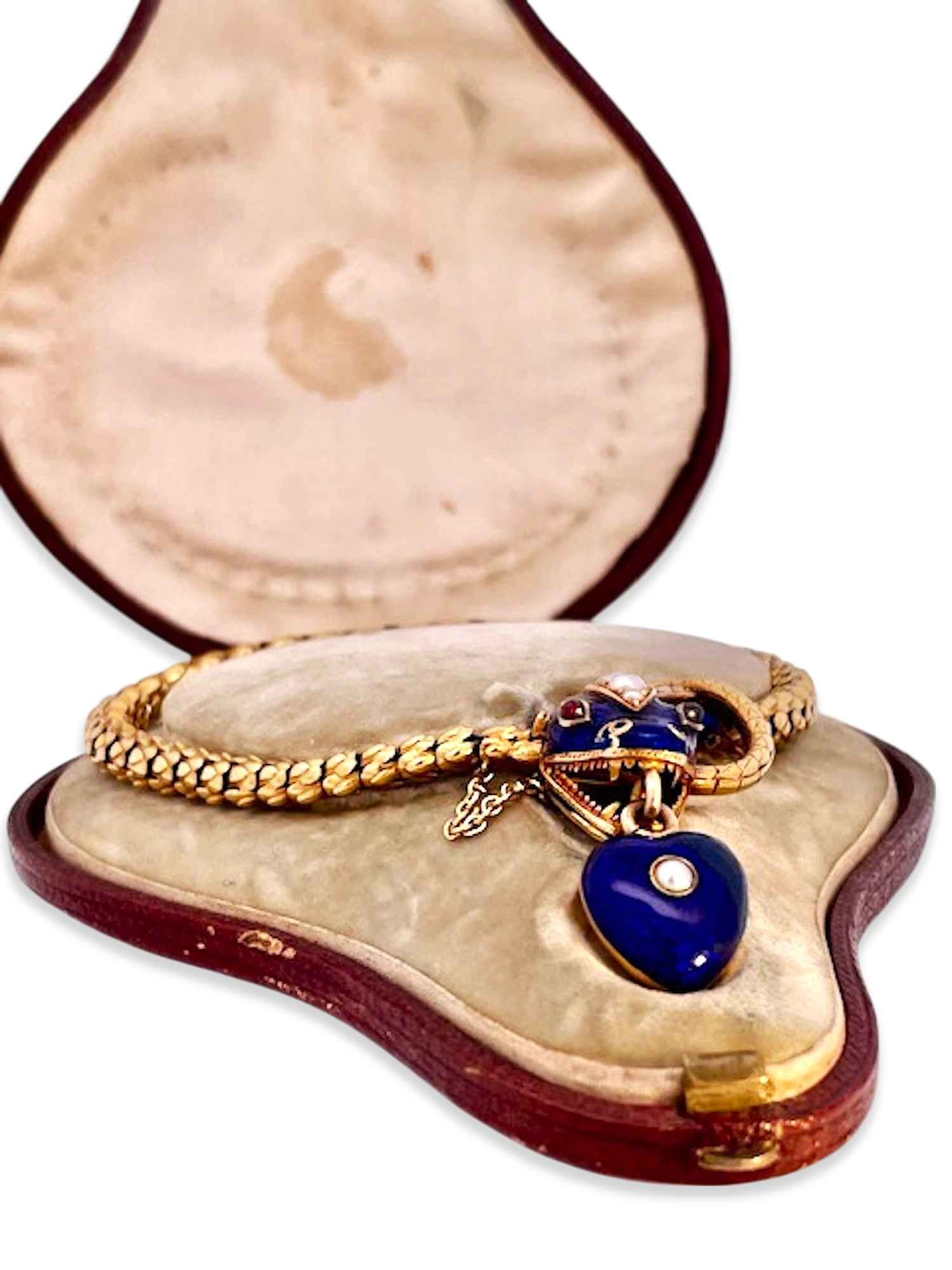 Enamel Snake Bracelet with Dangling Heart Locket