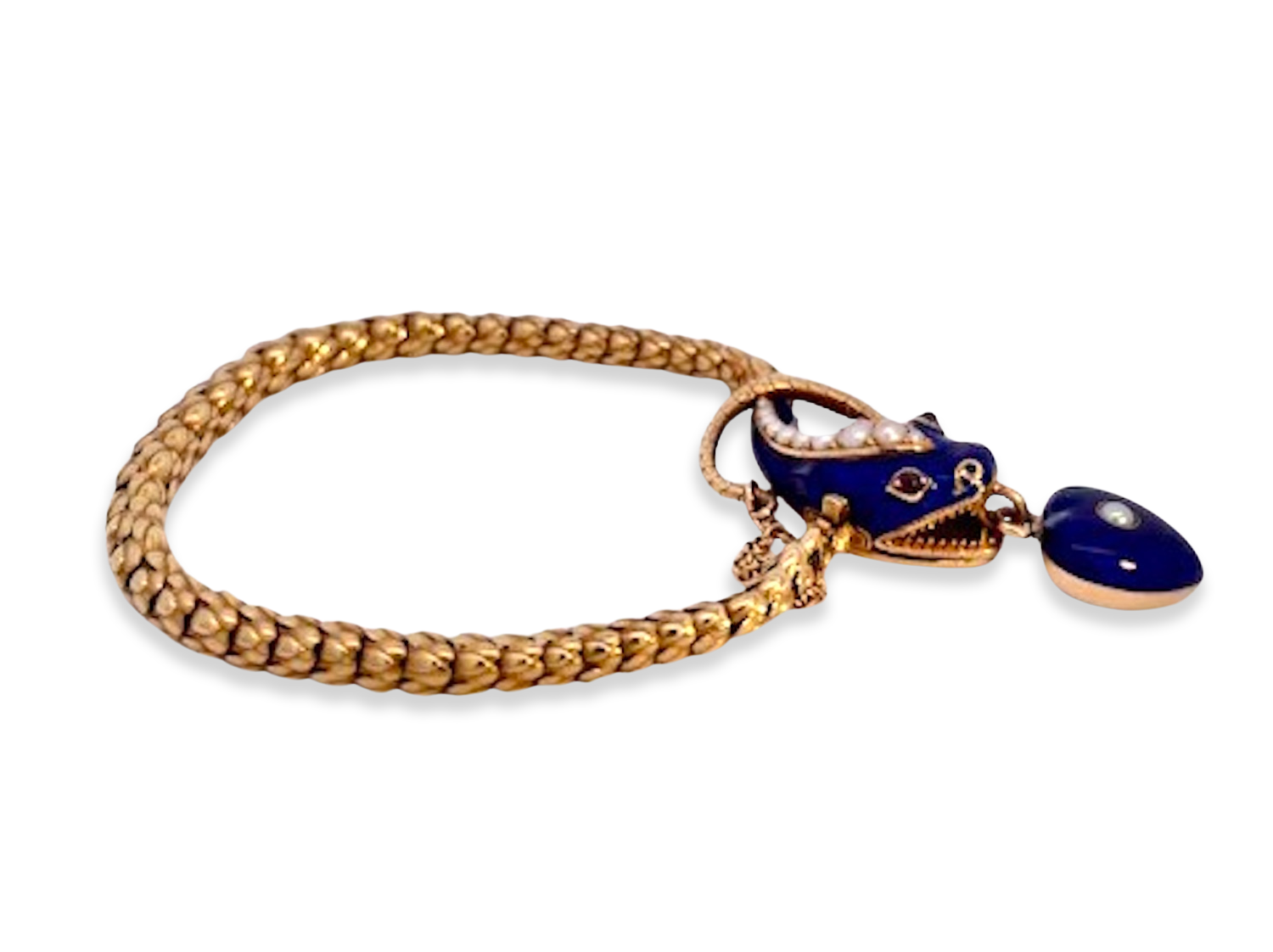 UK Snake Bracelet with Pearl and Ruby Details