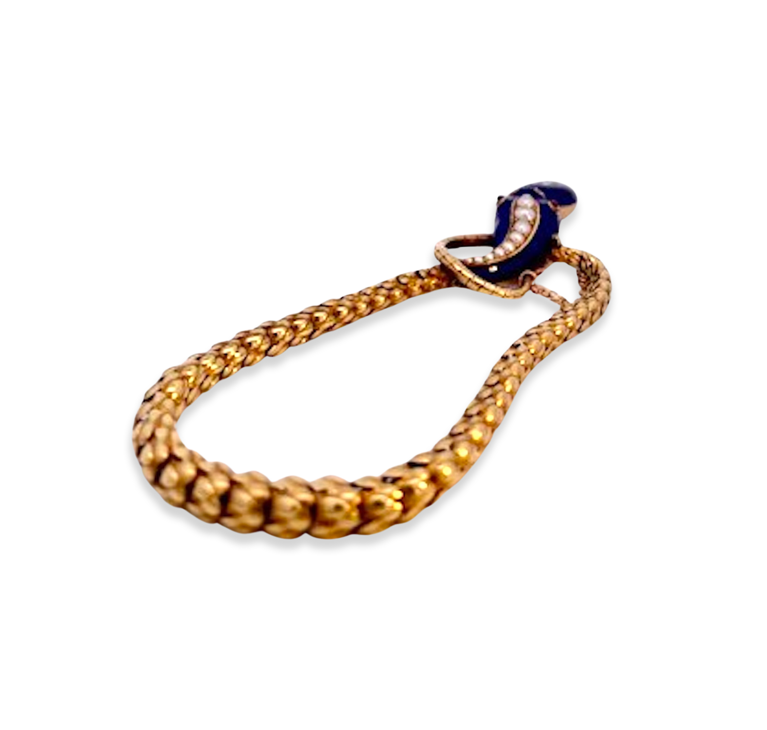 Glazed Heart Locket Snake Bracelet Antique