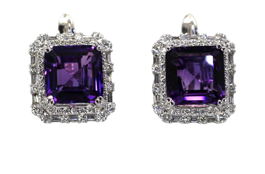 Amethyst 10 Carat Diamond Earrings