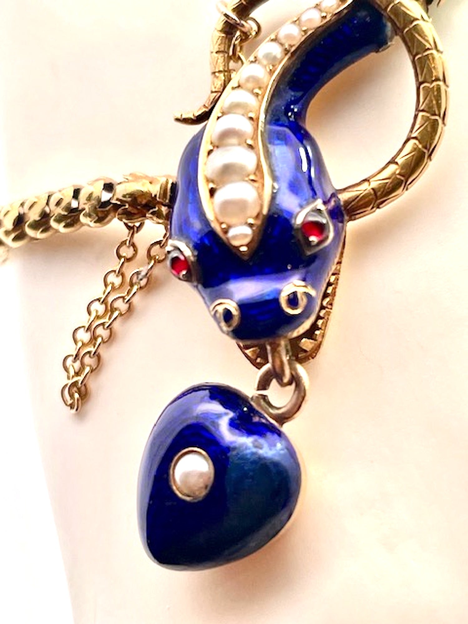 UK Snake Bracelet with Pearl and Ruby Details