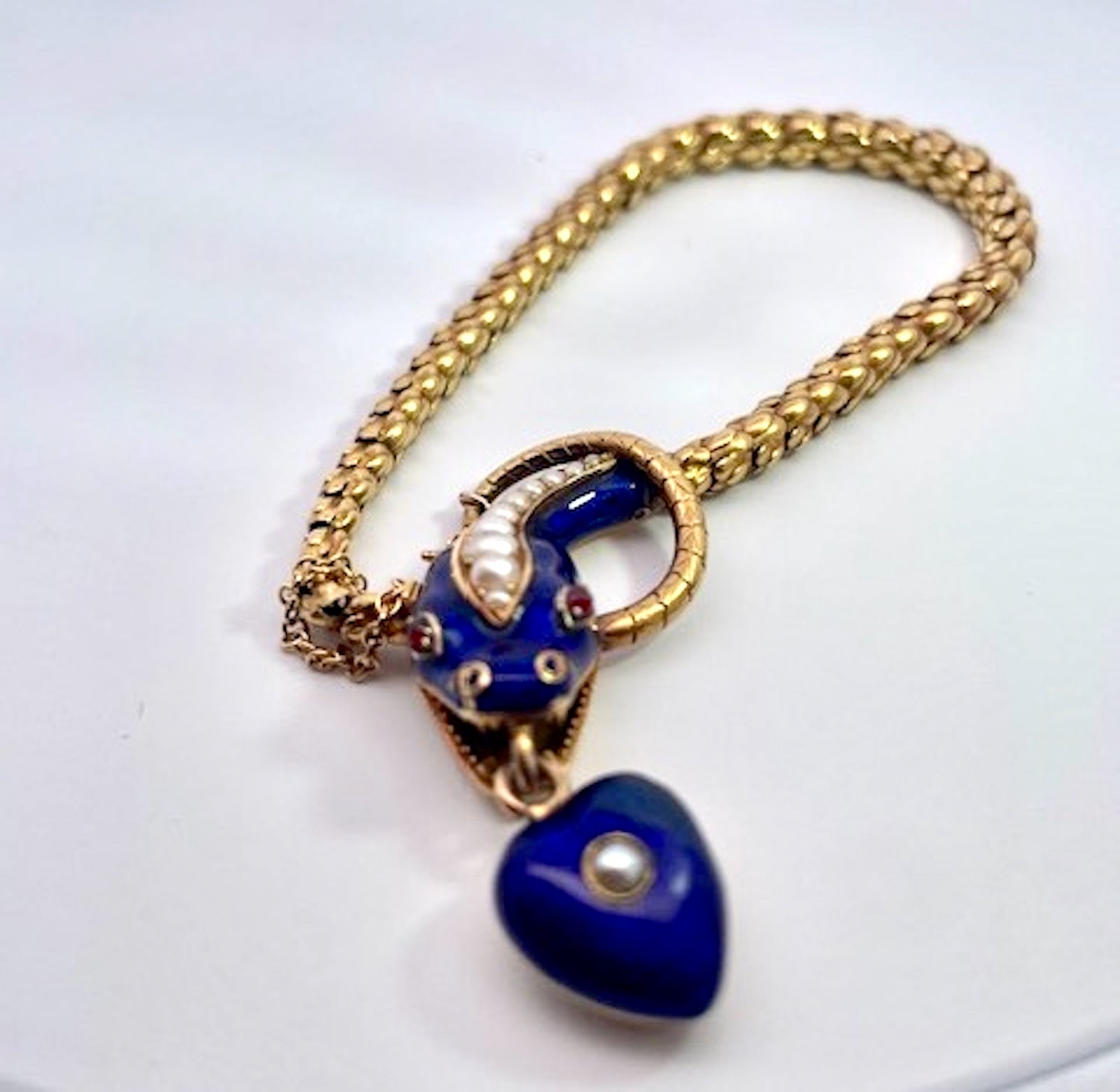 Enamel Snake Bracelet with Dangling Heart Locket