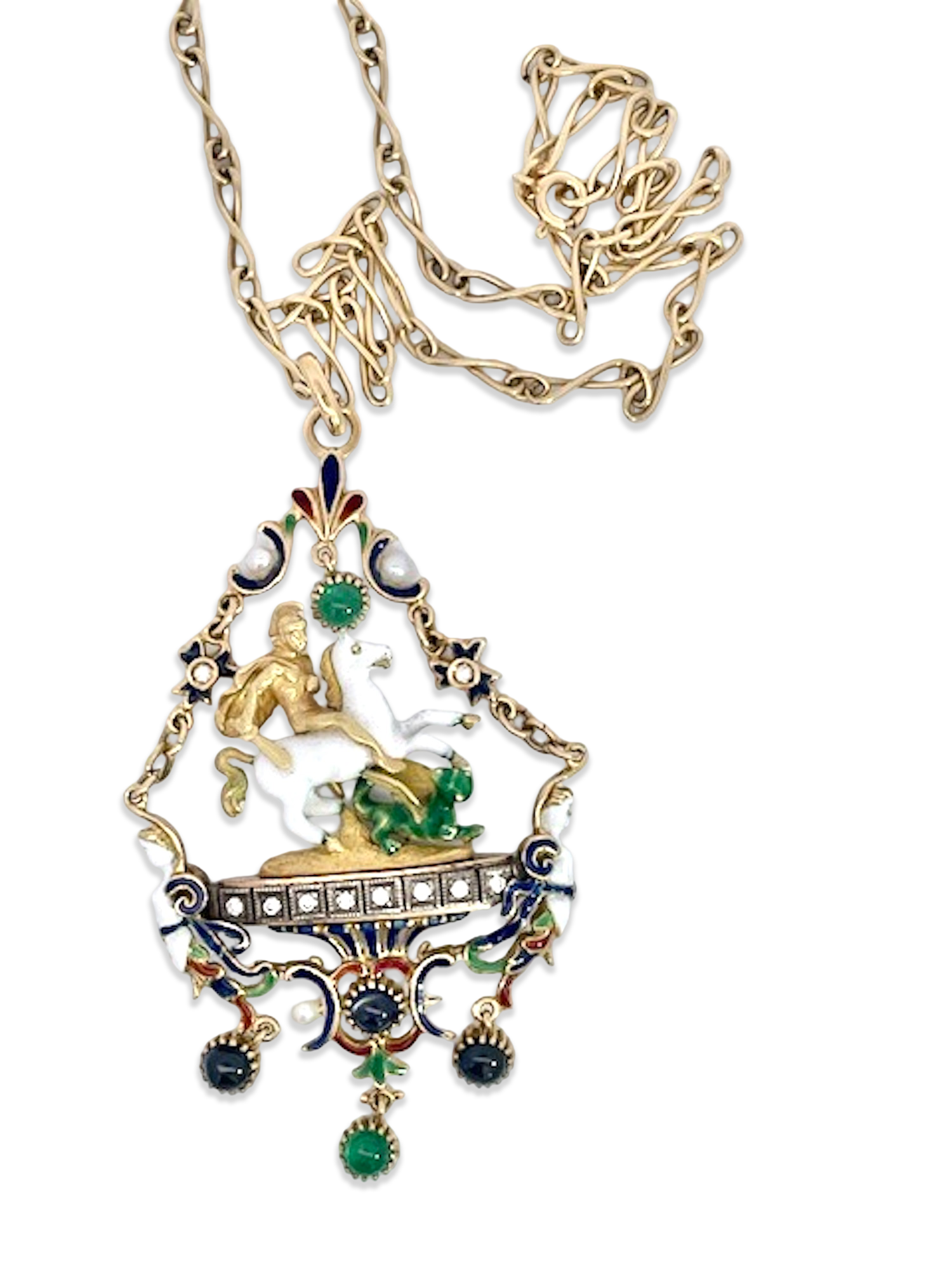 Detailed Enamel Pendant with Sapphires