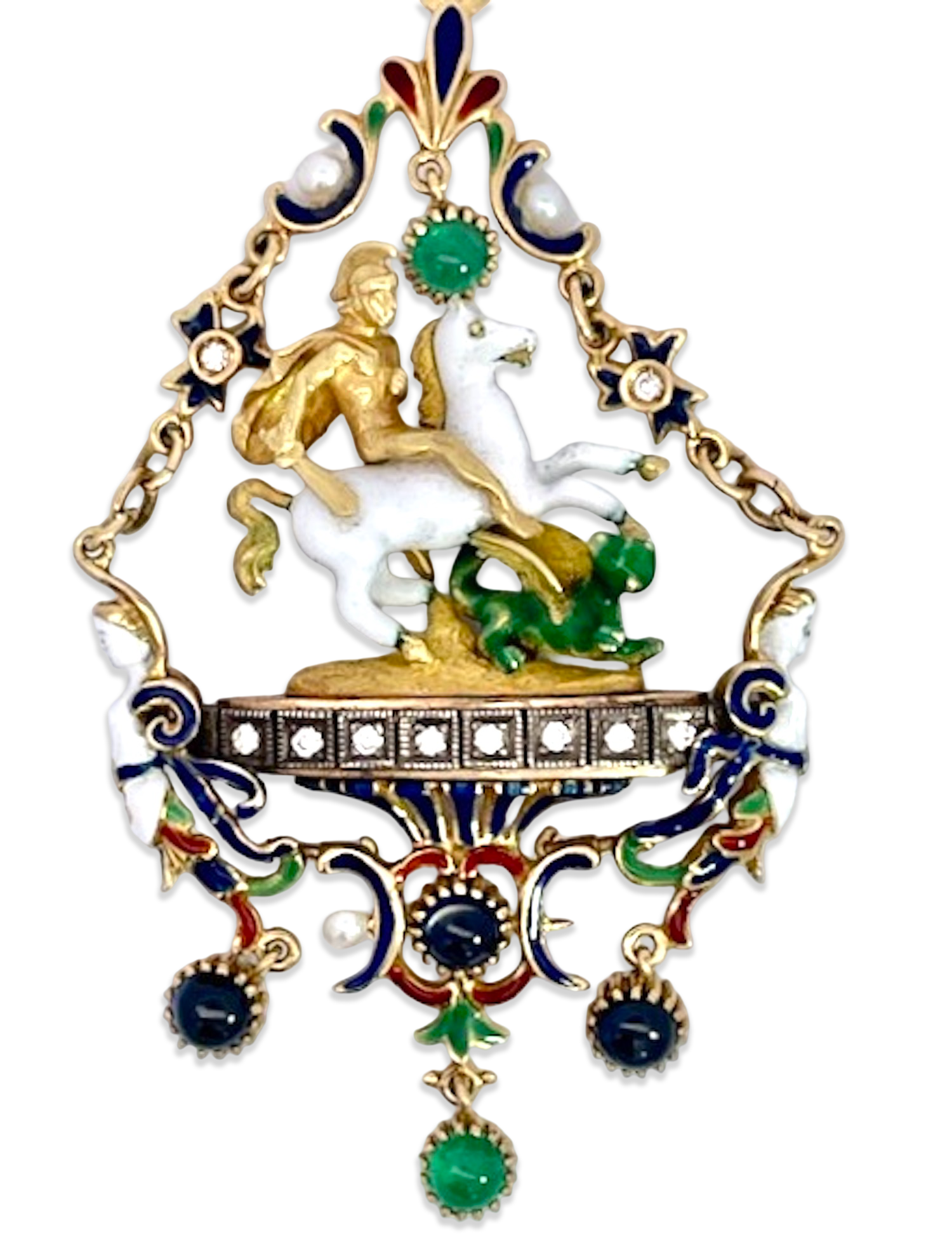 Enamel Pendant with Mermaids and Gems