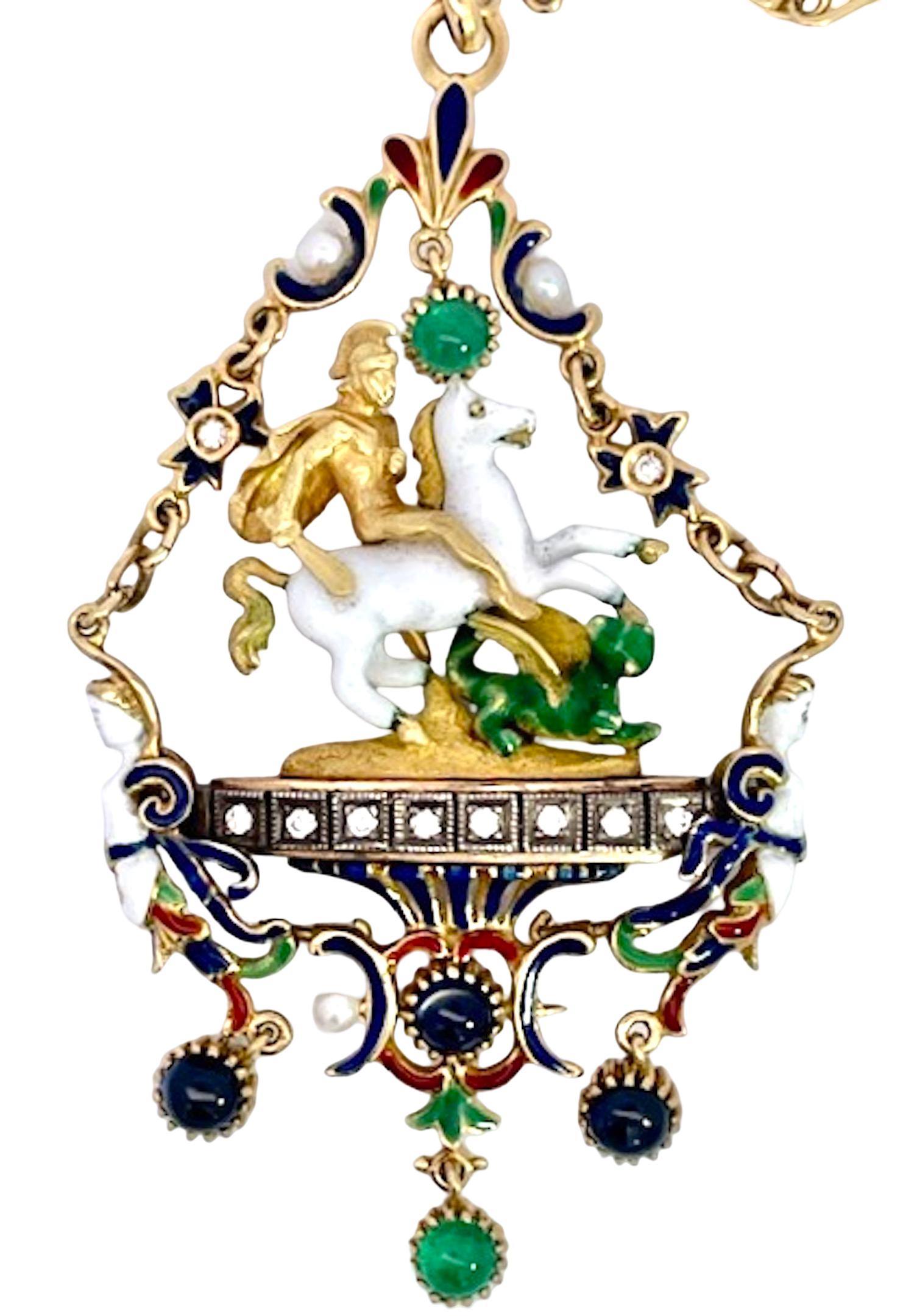 Enamel Pendant with Mermaids and Gems