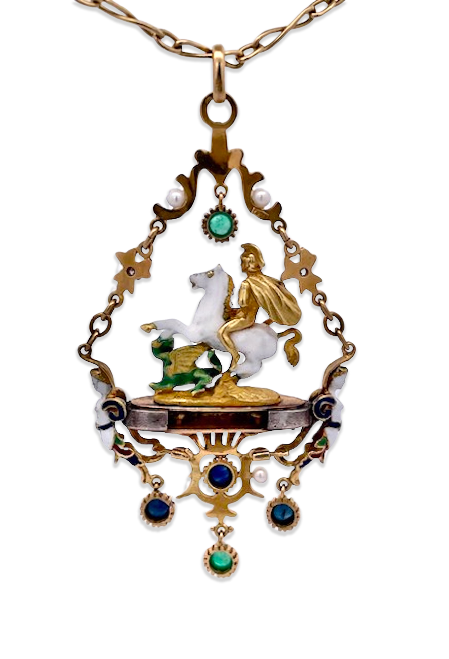 Rare 18K Gold Enamel Saint Pendant