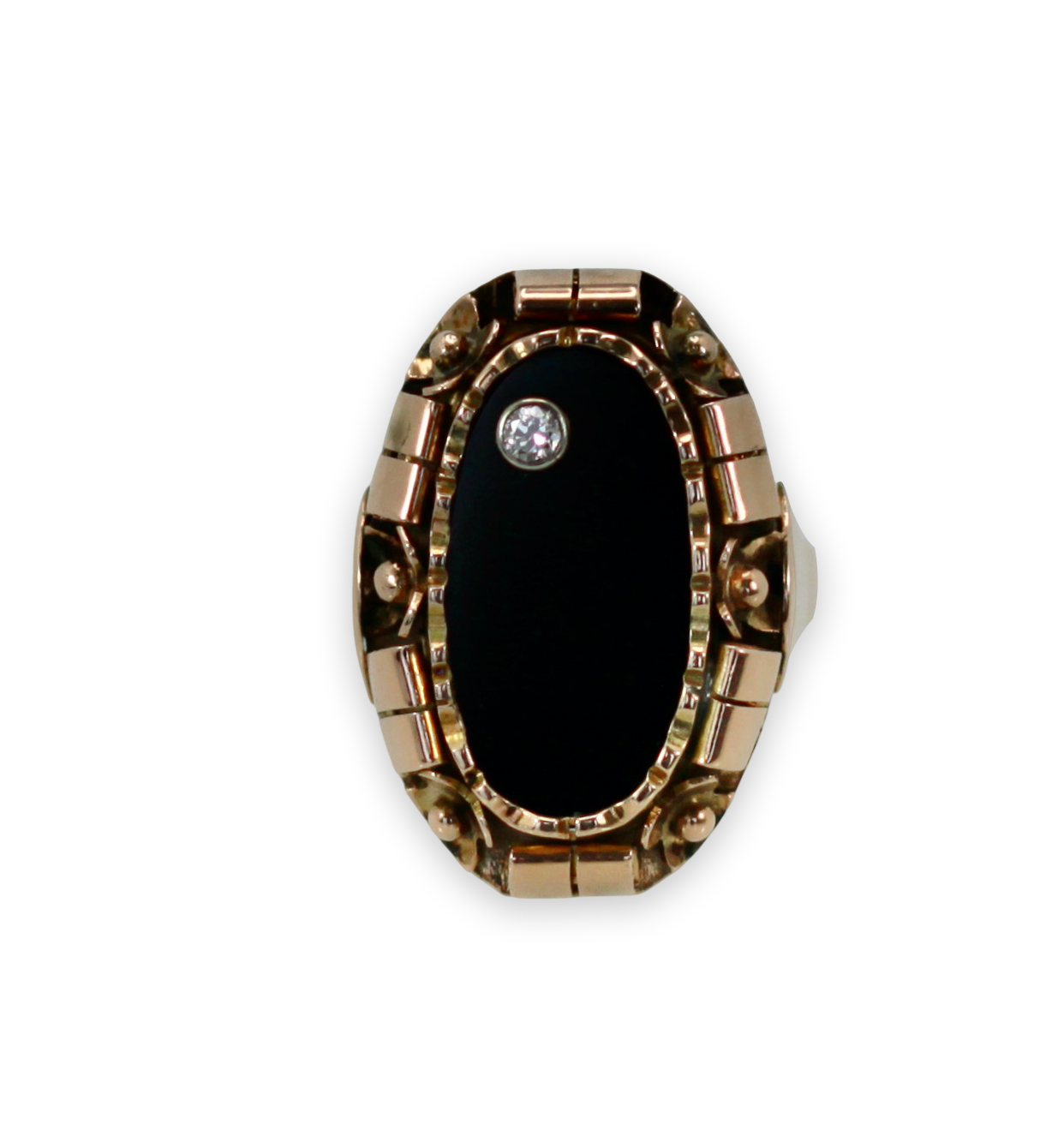Black Onyx Ring with Diamond 14K Rose Gold