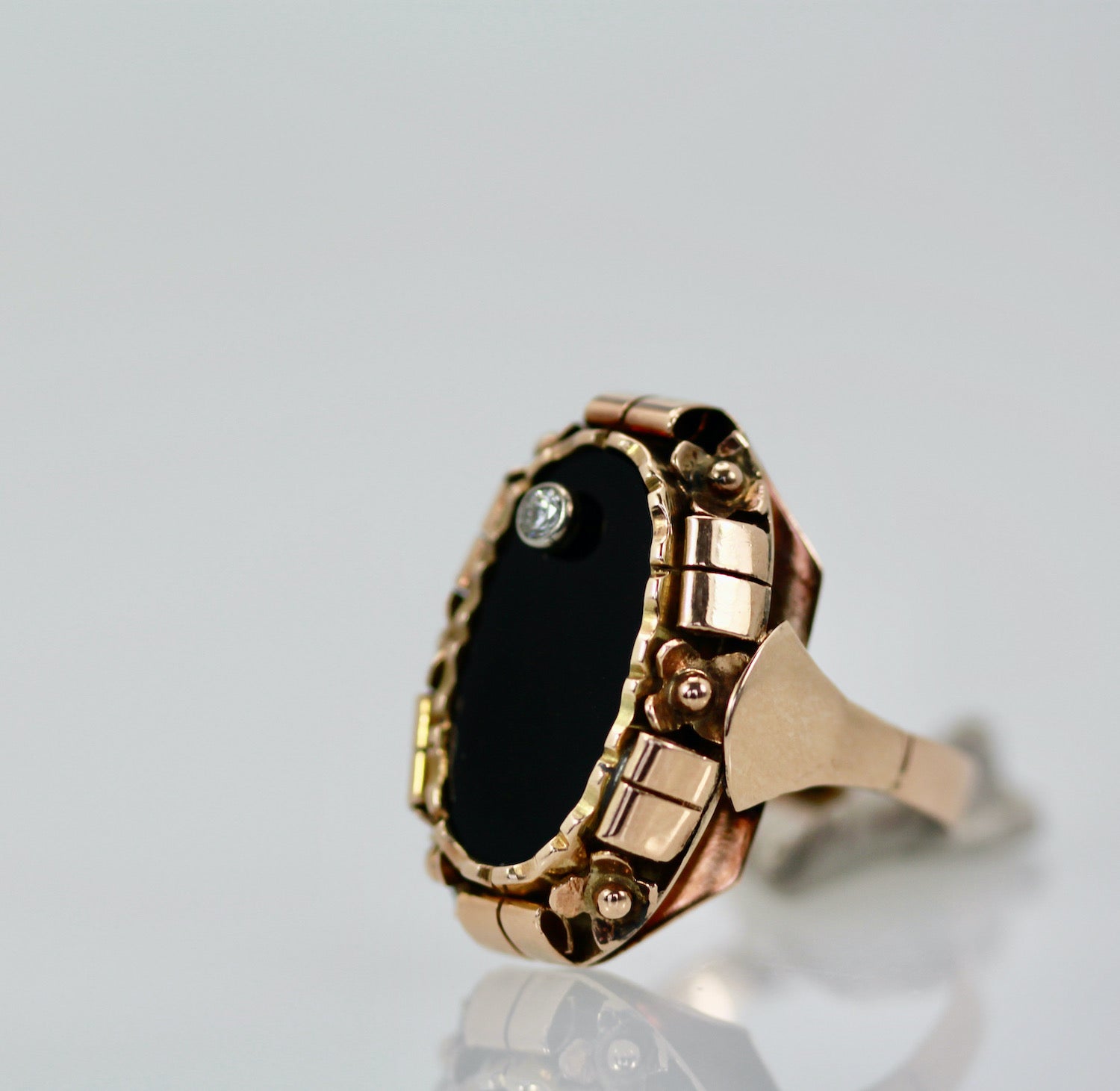 Black Onyx Ring with Diamond 14K Rose Gold