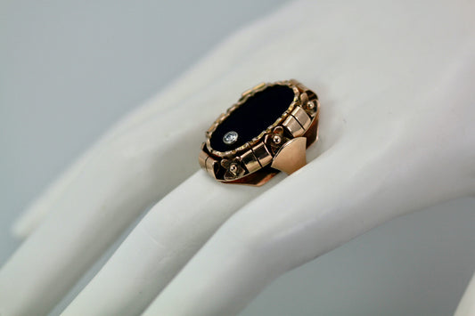 Black Onyx Ring with Diamond 14K Rose Gold