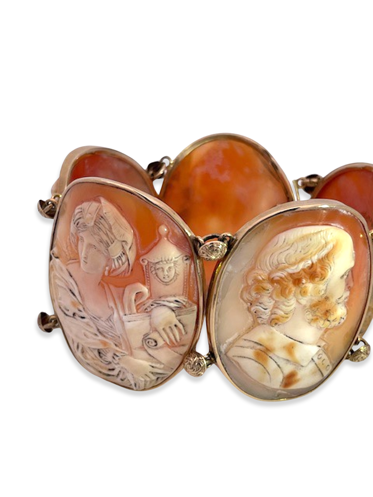 Vintage carved cameo link bracelet