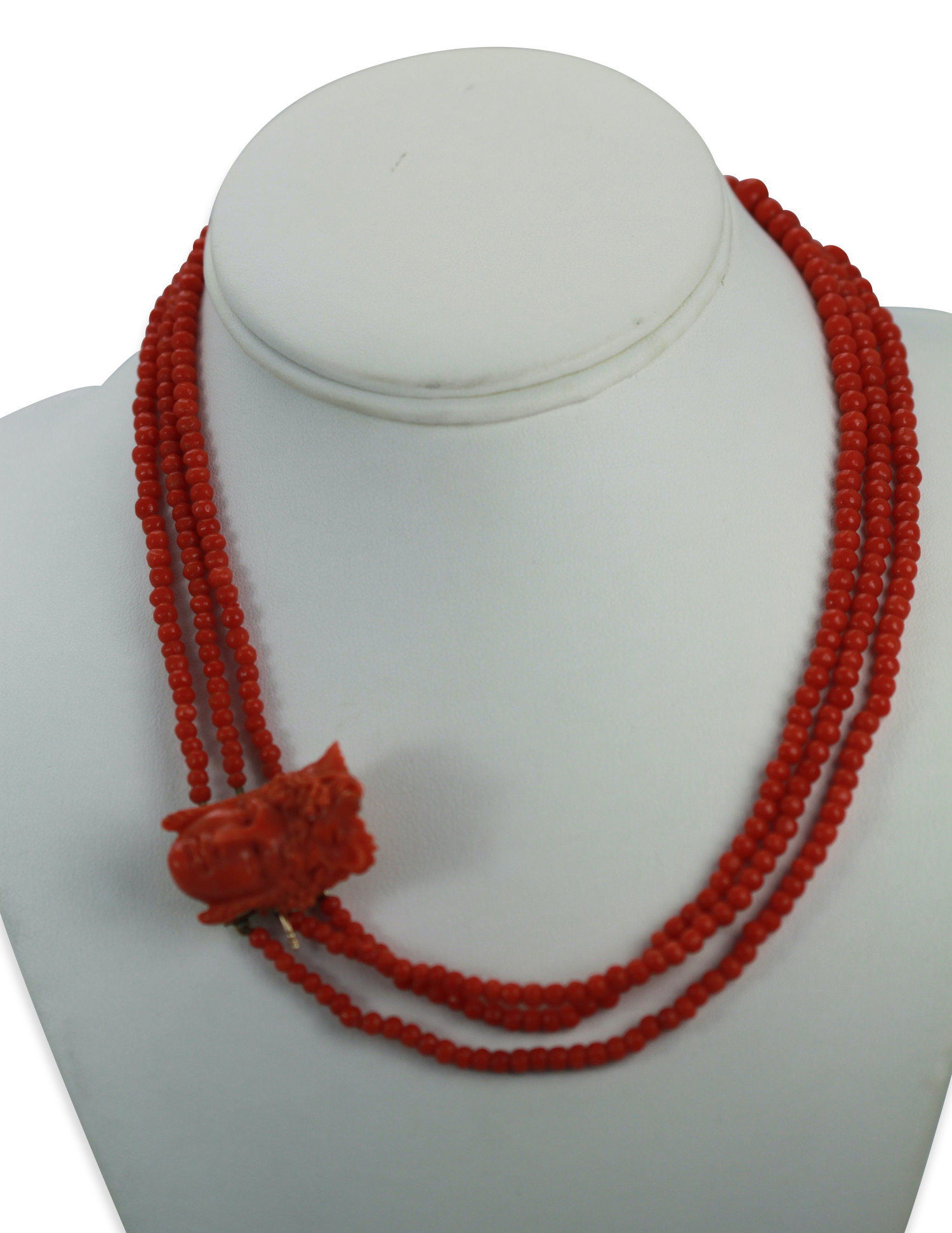 Antique 14K Coral Necklace with Carved Bacchus face
