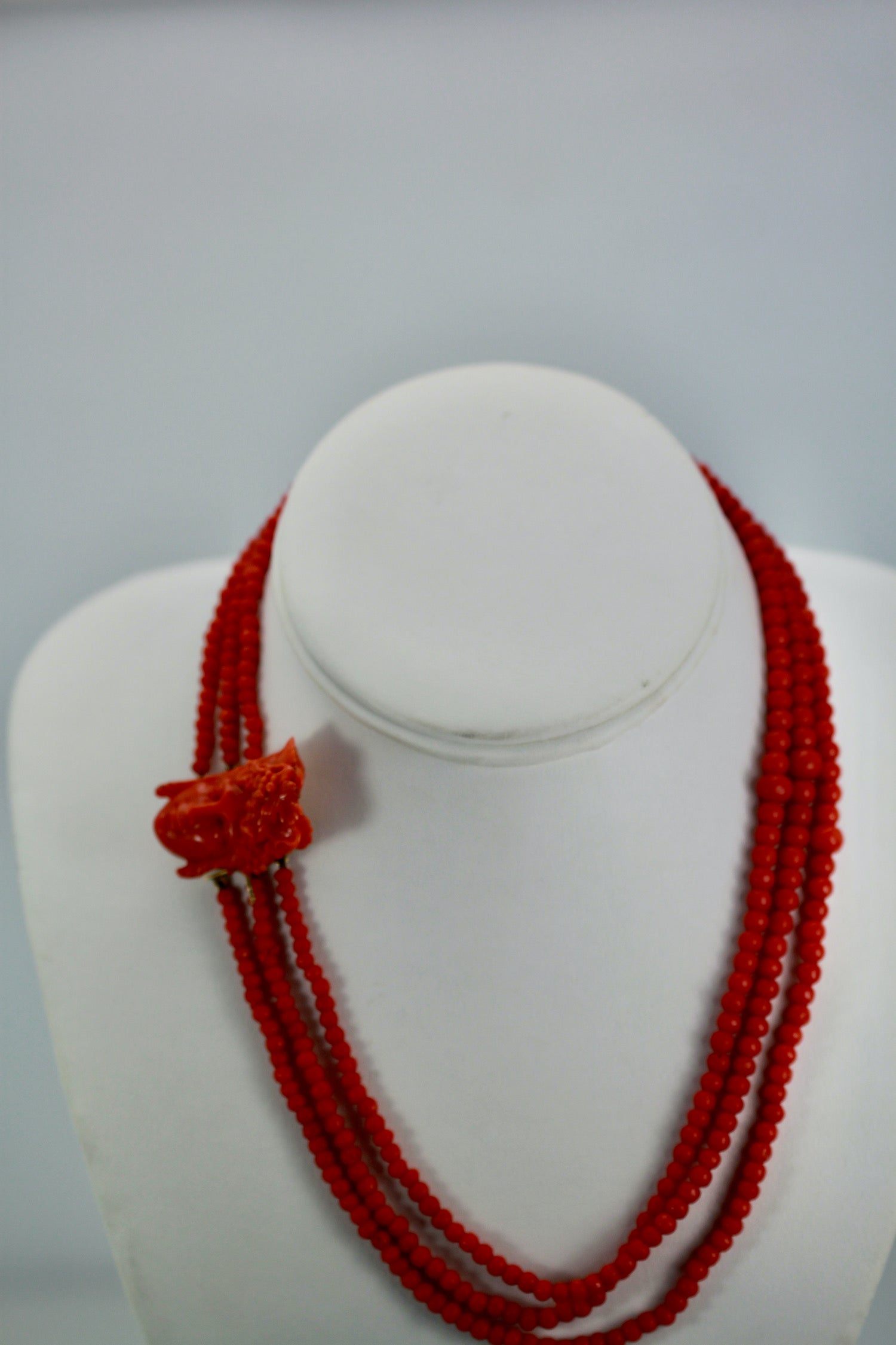 Antique 14K Coral Necklace with Carved Bacchus face