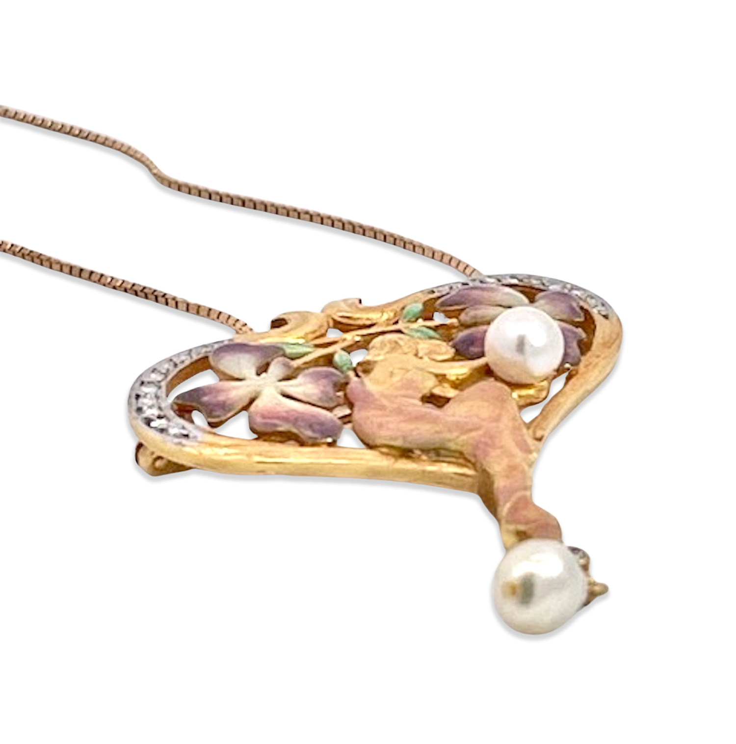 Diamond and enamel Masriera brooch