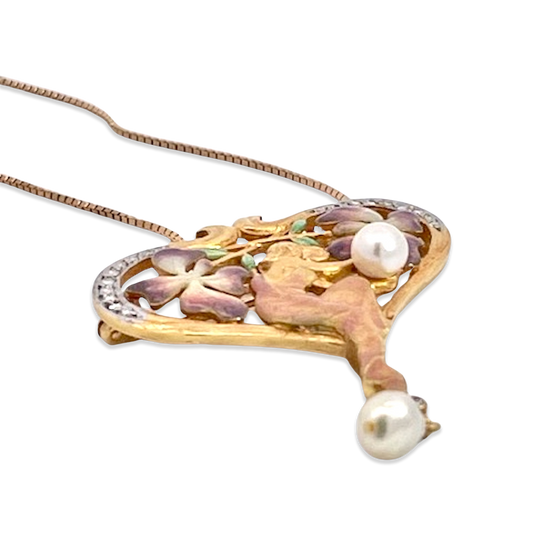 Diamond and enamel Masriera brooch