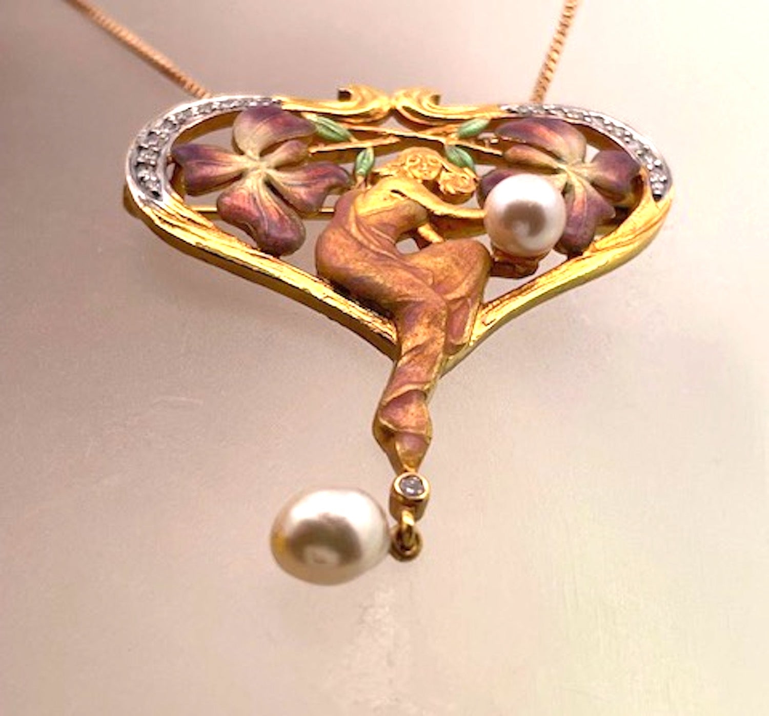 Signed Masriera pendant with enamel