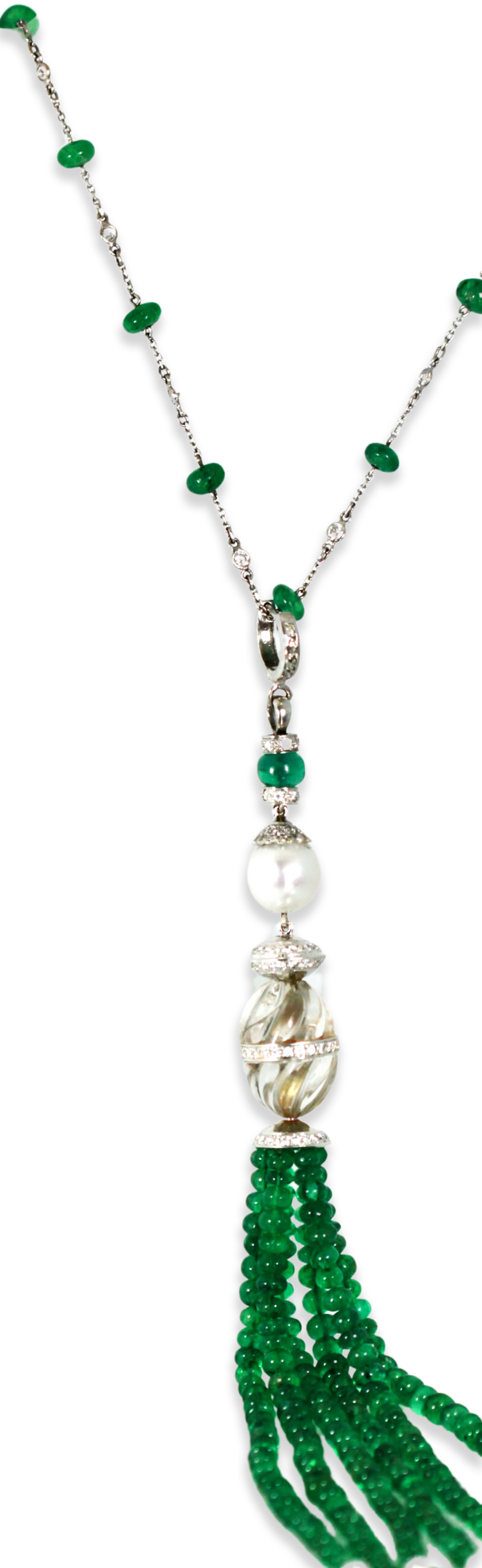Long tassel enhancer with Emerald and Diamond