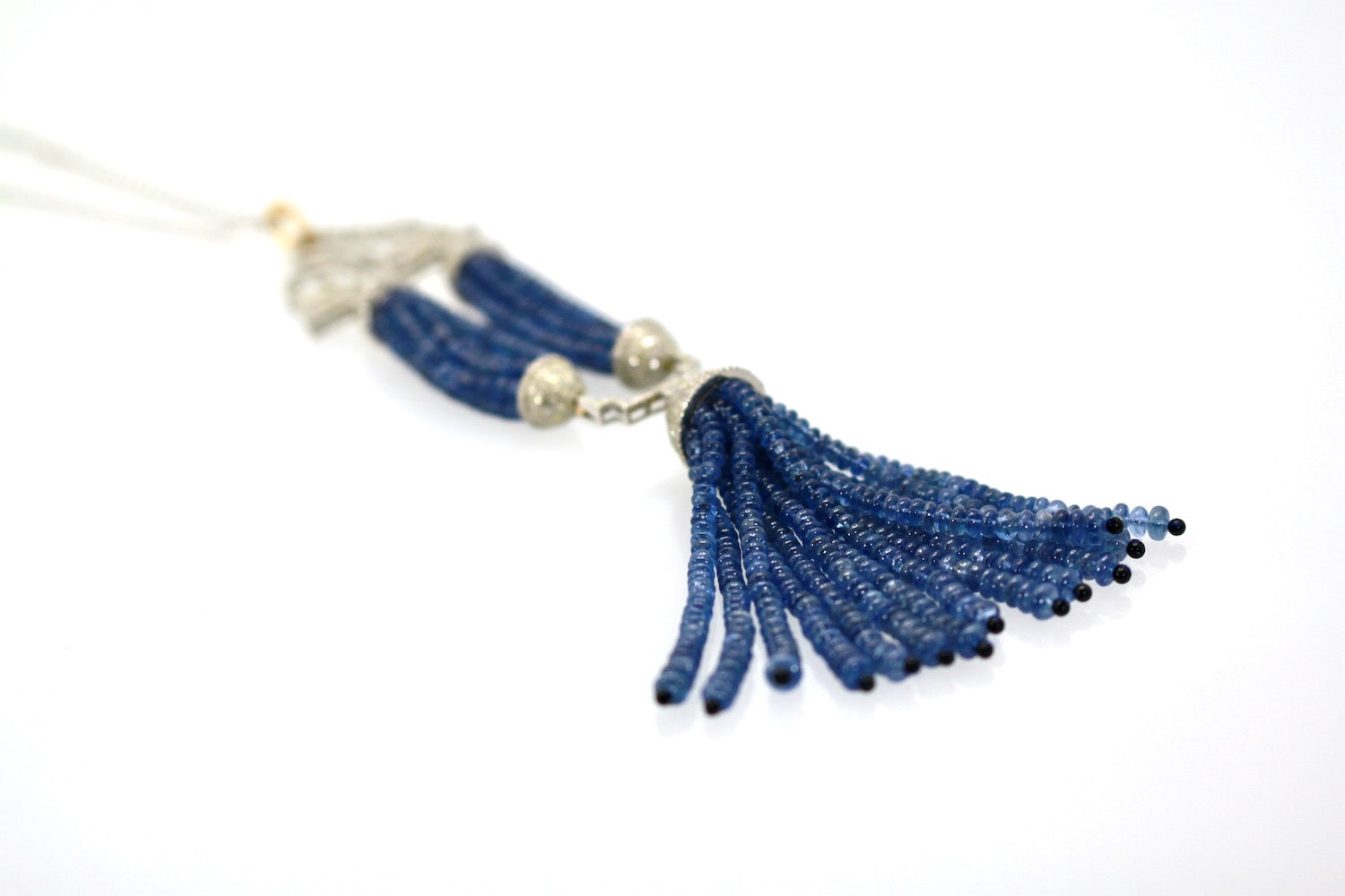 Sapphire bead necklace with tassels