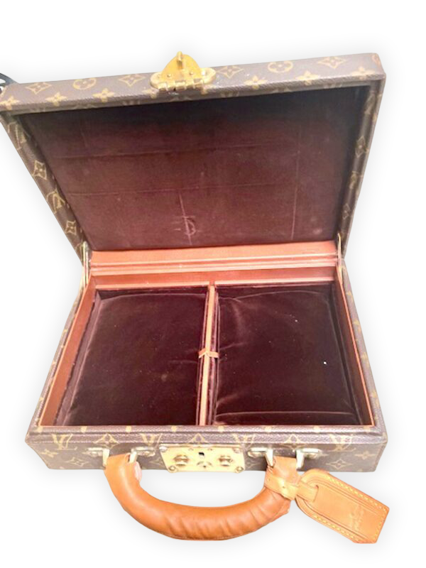 LV jewelry box with leather trim and velvet