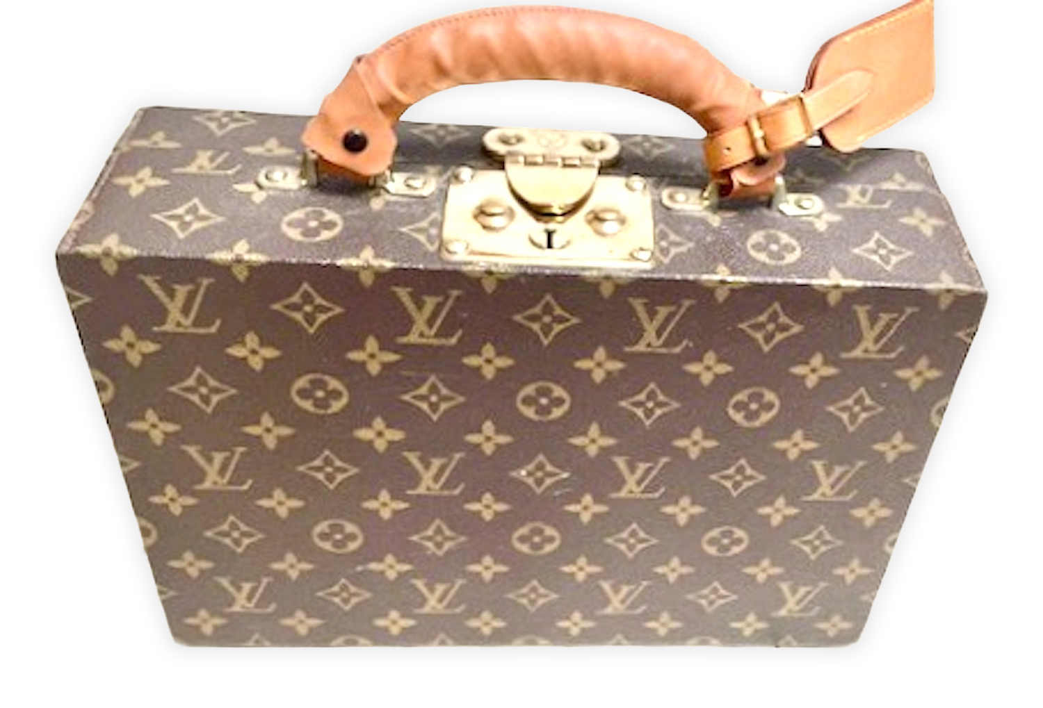 LV monogram case with brass latch and handle