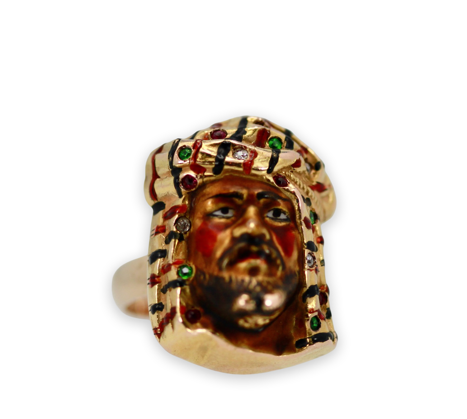 14K enamel ethnic face ring
