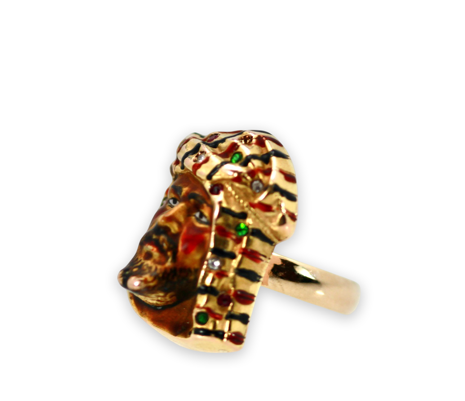 Egyptian man enamel ring, 14K